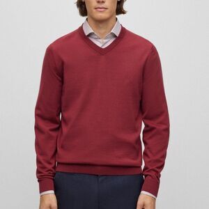 Hugo Boss Mens Sz XL Dark Burgundy Wool Pullover Fitted Sweater Lightweight Knit